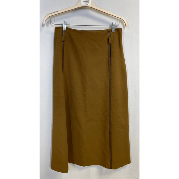 MAX MARA High Rise A Line Midi Skirt with Faux Leather Trim Brown Size 8 - Picture 4 of 9